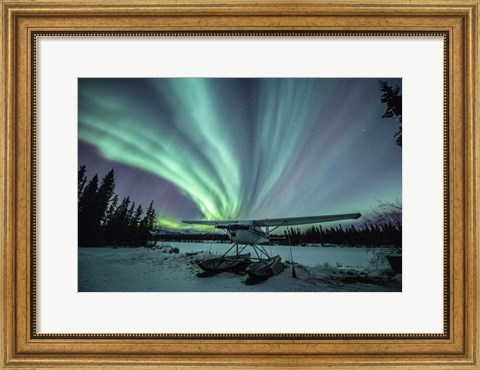 Framed Northern Lights Above a Plane at Night Print