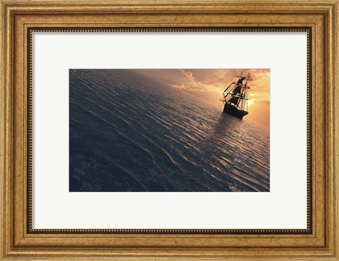 Framed Spanish Brig Sailing Ship Out at Sea Print