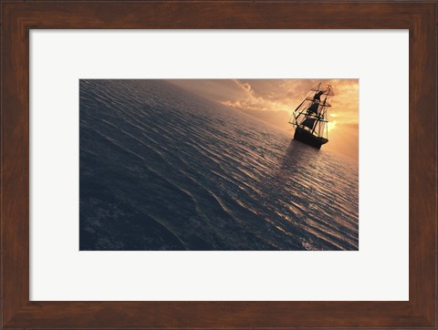 Framed Spanish Brig Sailing Ship Out at Sea Print