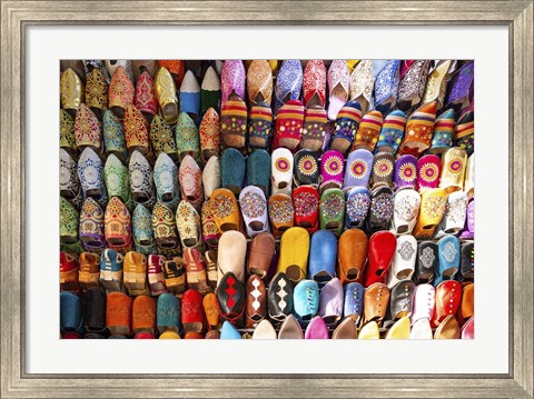 Framed Moroccan Slippers on Display in  Fez, Morocco Print