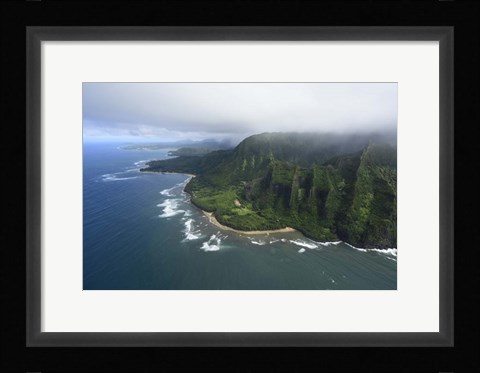 Framed Aerial View Of Kauai Coastline, Hawaii Print
