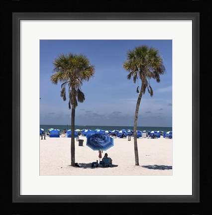 Framed Umbrella, Chairs and Palm Trees Print