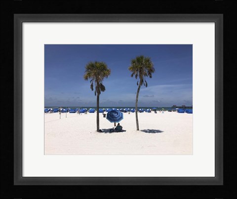 Framed Umbrella, Chairs and Palm Trees on Clearwater Beach, Florida Print