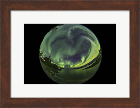 Framed All-Sky Aurora Over Looking Over a Bay in Yellowknife Print