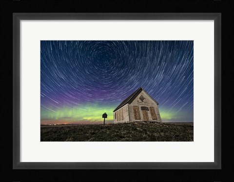 Framed Star Trails Above the 1910 Liberty Schoolhouse in Alberta Print