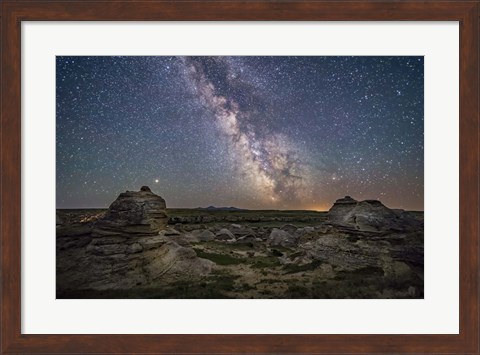Framed Mars and the Galactic Center of Milky Way Over Writing-On-Stone Provincial Park Print