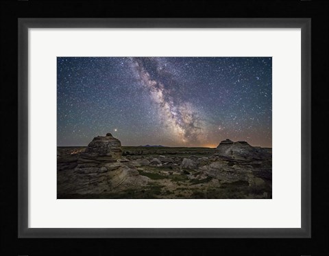 Framed Mars and the Galactic Center of Milky Way Over Writing-On-Stone Provincial Park Print