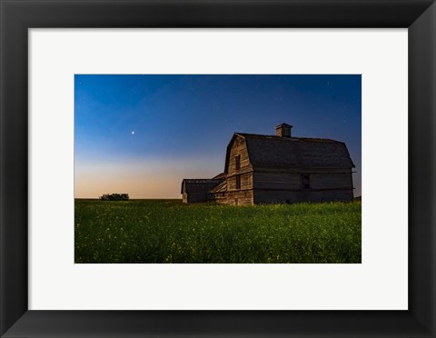 Framed Planet Mars Shining Over An Old Barn Amid a Field of Canola Print