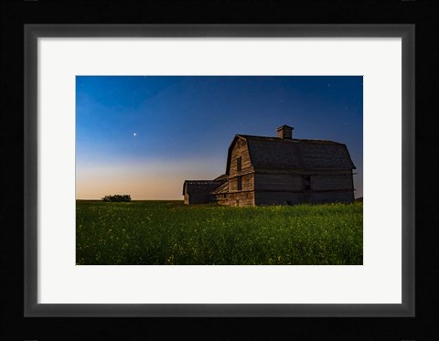 Framed Planet Mars Shining Over An Old Barn Amid a Field of Canola Print