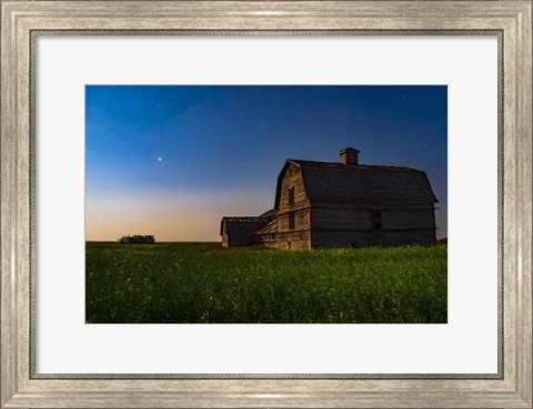 Framed Planet Mars Shining Over An Old Barn Amid a Field of Canola Print