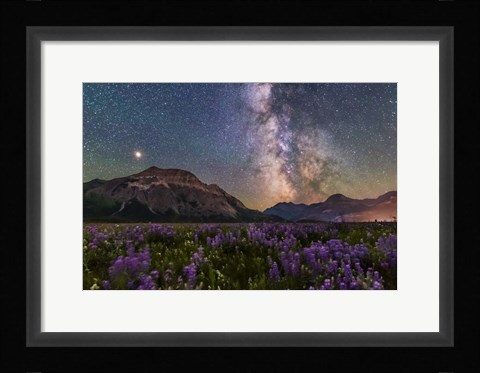 Framed Summer Milky Way and Mars Over Waterton Valley and Vimy Peak Print