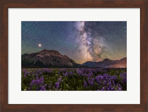 Framed Summer Milky Way and Mars Over Waterton Valley and Vimy Peak Print