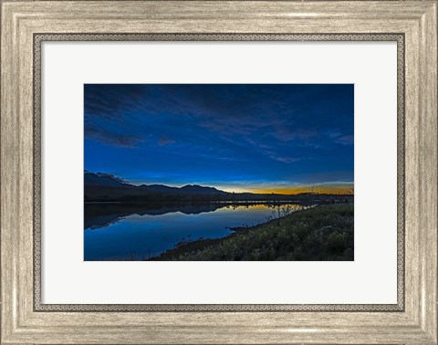 Framed Noctilucent Clouds Glowing and Reflected in Calm Waters of the Waterton River Print