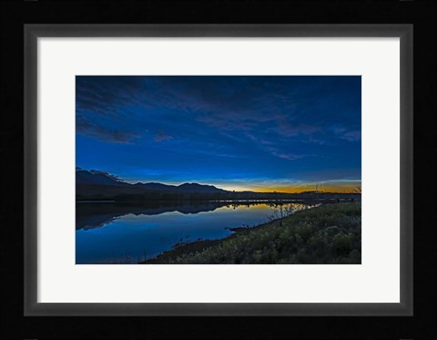Framed Noctilucent Clouds Glowing and Reflected in Calm Waters of the Waterton River Print