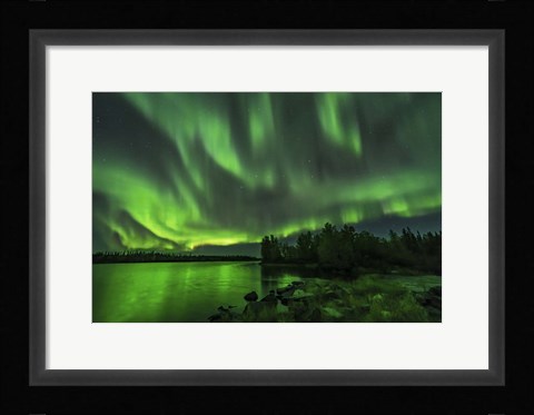 Framed Bright Sky-Filling Aurora at Tibbitt Lake East of Yellowknife Print