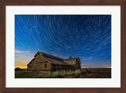 Framed Circumpolar Star Trails Over An Old Barn in Southern Alberta Print