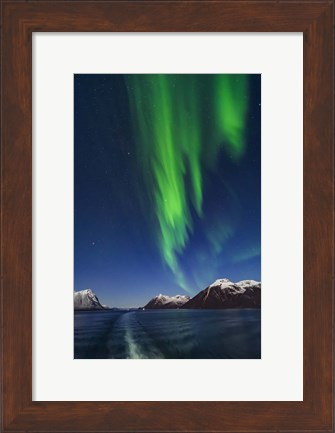 Framed Aurora Over Moonlit Peaks in the Norwegian Sea Print