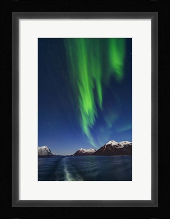 Framed Aurora Over Moonlit Peaks in the Norwegian Sea Print