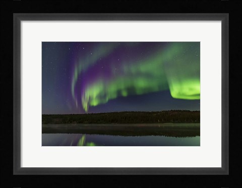 Framed Colorful Aurora in the Darkening Twilight Over Madeline Lake Print