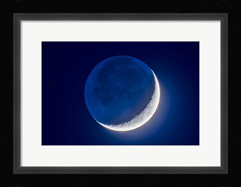 Framed 4-Day Old Waxing Crescent Moon With Earthshine Print