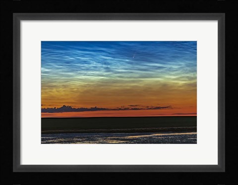 Framed Comet NEOWISE and Noctilucent Clouds Over a Pond Print