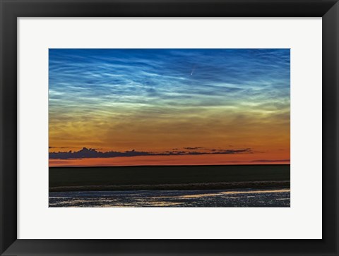 Framed Comet NEOWISE and Noctilucent Clouds Over a Pond Print