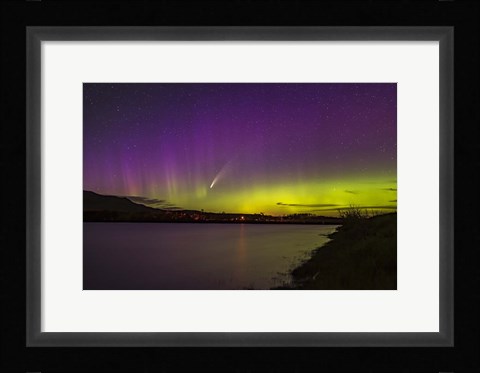Framed Comet NEOWISE and Aurora Over Waterton River, Alberta Print