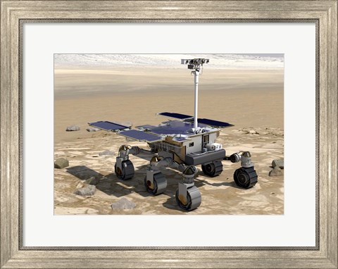 Framed Artist&#39;s Concept of the Rosalind Franklin Exomars Rover On a Mars Landscape Print
