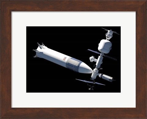 Framed Lunar Gateway Space Station Concept, With Spacex Lunar Starship Print
