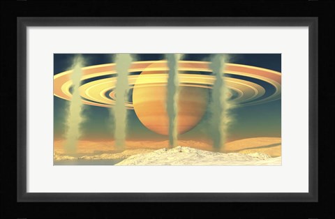 Framed Geysers at the South Pole On the Moon Enceladus Near the Planet of Saturn Print