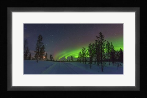 Framed Northern Lights in Lapland Forest, Finland Print