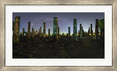 Framed Panorama View of Wat Mahathat With Milky Way Visible in Sky, Thailand Print
