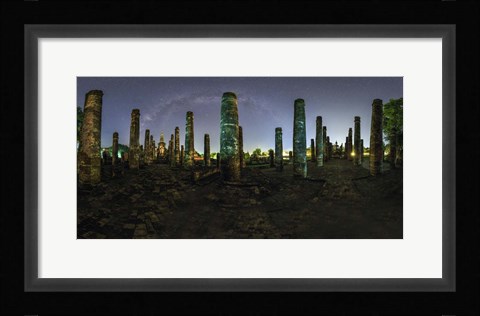 Framed Panorama View of Wat Mahathat With Milky Way Visible in Sky, Thailand Print