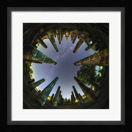 Framed 360 Degree Panorama View of Wat Mahathat With Milky Way Print
