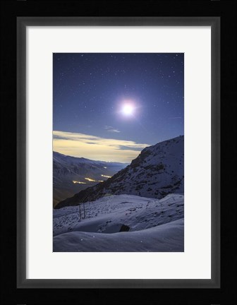 Framed Moon Above the Snow-Covered Alborz Mountain Range in Iran Print