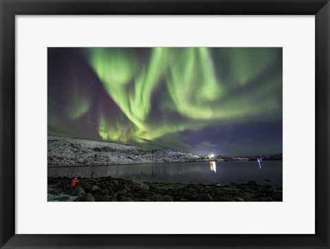 Framed Aurora Borealis Dances Above the Arctic Ocean From Teriberka, Murmansk, Russia Print