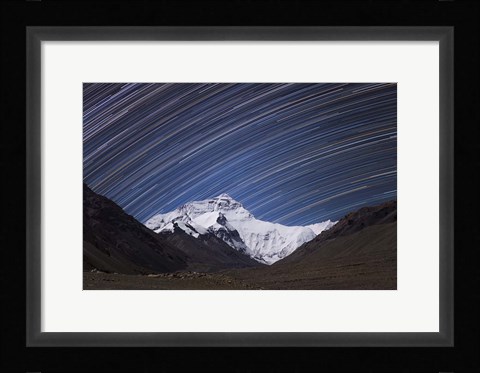 Framed Star Trails Above the Highest Peak and Sheer North Face of the Himalayan Mountains Print