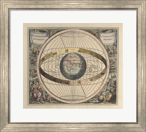 Framed Vintage Astronomy Print Depicts a View of Geocentrism Print