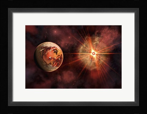 Framed Alien Exoplanet Orbiting Its Distant Sun 2 Print