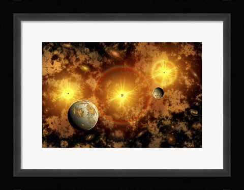 Framed Alien Exoplanets Orbiting a Distant Star Cluster Print