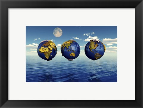 Framed Three Views of the Earth, Showing Different Continents Print