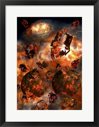 Framed Two Alien Exoplanets Colliding Into Each Other Print