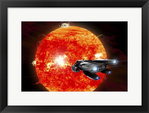 Framed Ion Drive Powered Exploration Spaceship Approaches a Violent, New Red Star Print