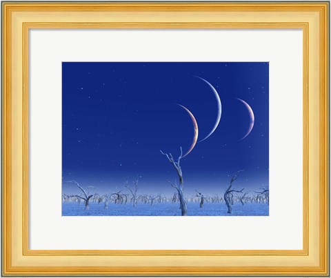 Framed Three Planets Rise Over the Deadlands Print
