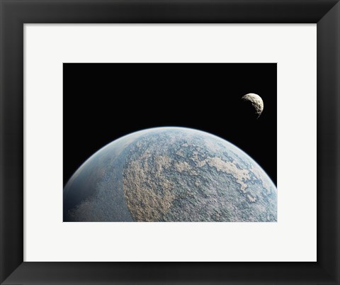 Framed Planet and Small Moon Print