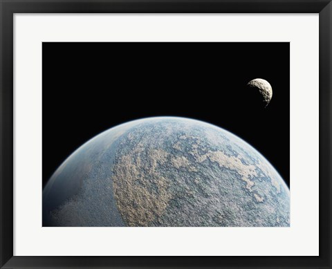 Framed Planet and Small Moon Print
