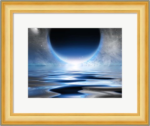 Framed Exosolar Planet Rising Over Quiet Waters Print