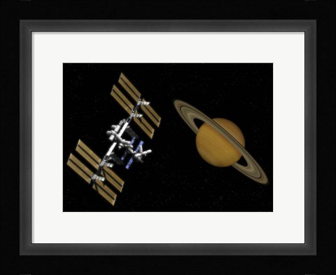 Framed International Space Station Transits Near Saturn Print