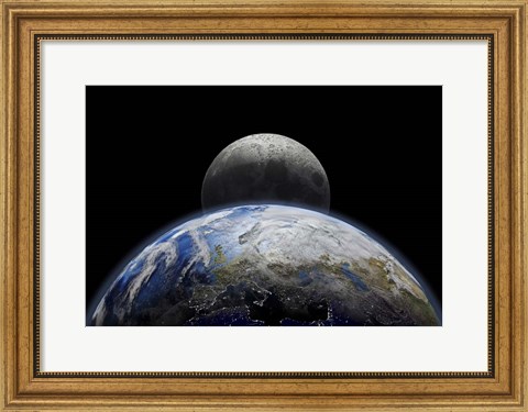 Framed Planet Earth Close-Up With Sunrise in Space Print