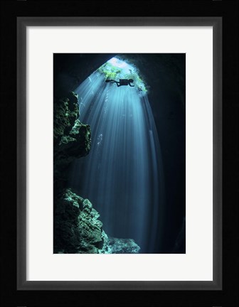 Framed Sunbeams Come Down Through the Entrance Of a Cenote Print